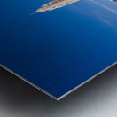 Scioto Lounge statue by waterfront looking at Columbus skyline Metal print