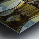 Detail of the driver cabin and controls on an old steam locomoti Metal print