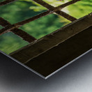 Barn swallow perched on the bars of 13th Century window Metal print