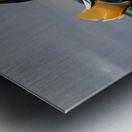 Mandarin duck floats on Ellesmere Mere to a clear reflection of  Metal print