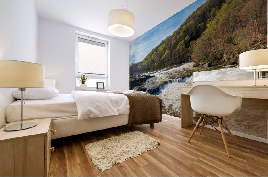 Panorama of flooded Valley Falls on a bright spring morning Mural print