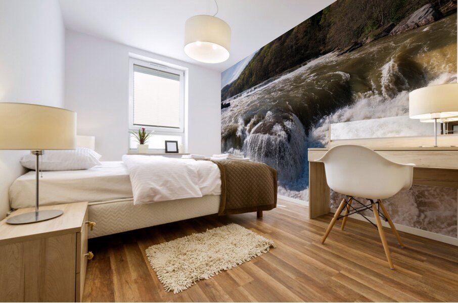 Eye level view of raging flooded Valley Falls near Fairmont Mural print