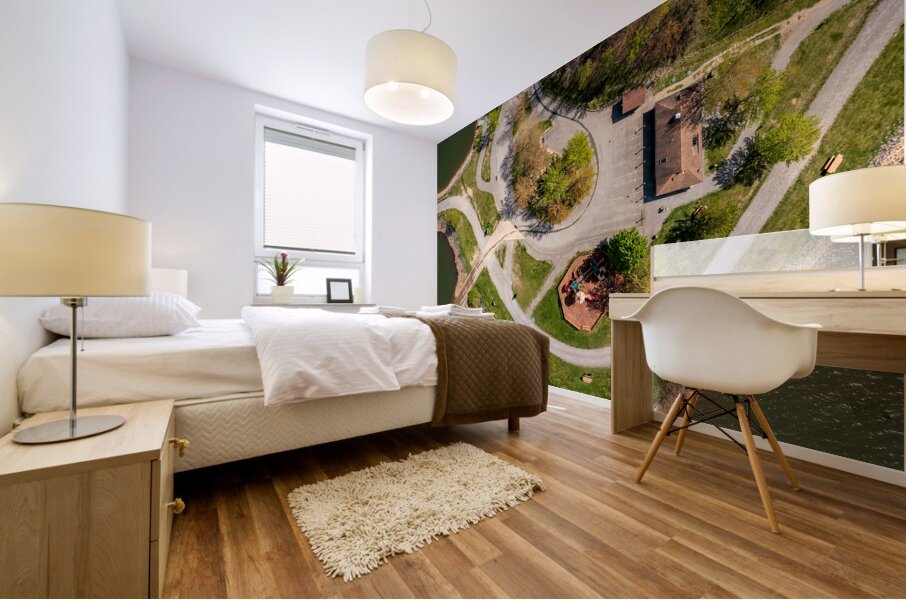 Aerial top down view of Cheat Lake Park near Morgantown Mural print