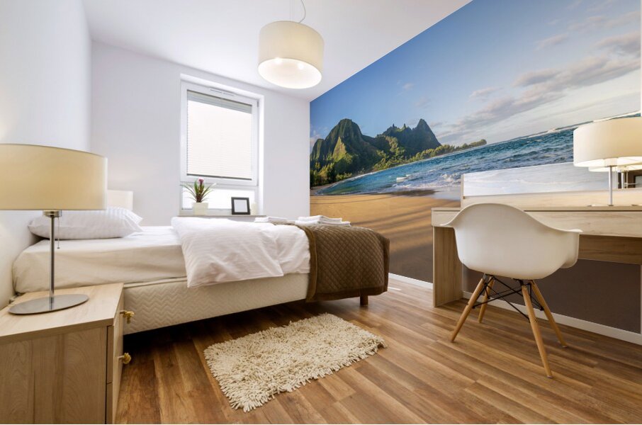 Early morning sunrise over Tunnels Beach on Kauai in Hawaii Mural print