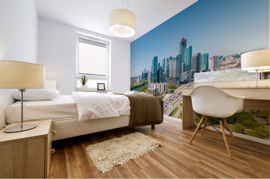 Spring aerial skyline of downtown Austin Texas with iconic cityscape Mural print