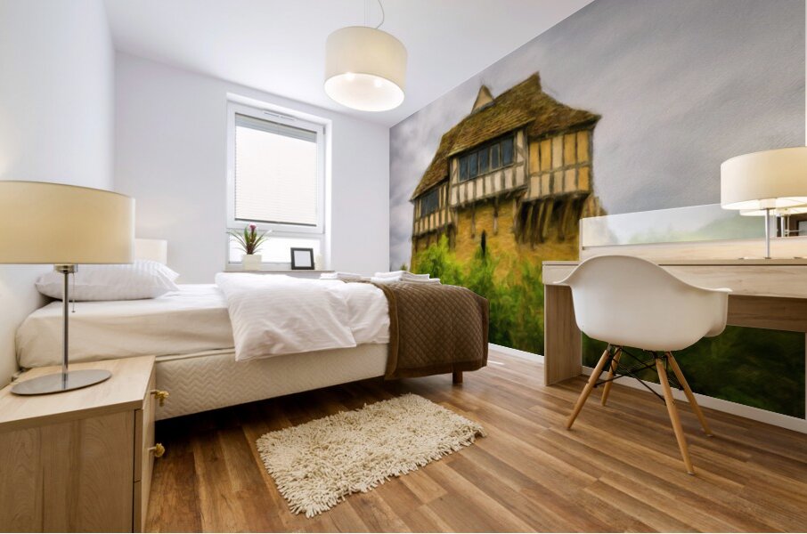 Oil painting of the 13th Century fortified manor house in Shrops Mural print