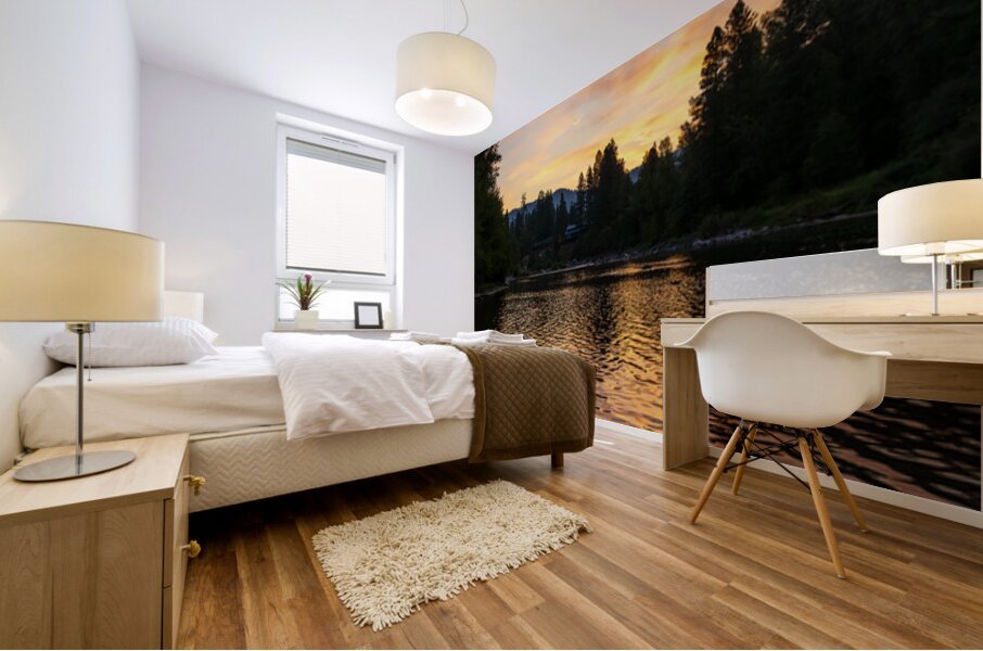 Sunrise over Wenatchee River in Leavenworth Washington State Mural print