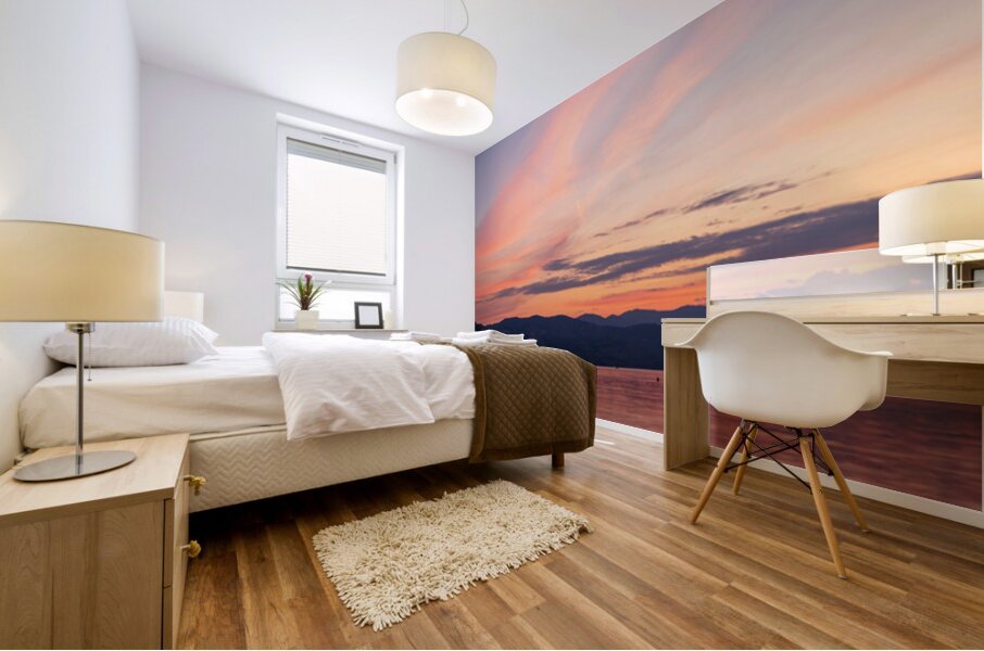 Sunset over Lake Chelan with dramatic sky reflected in long dura Mural print