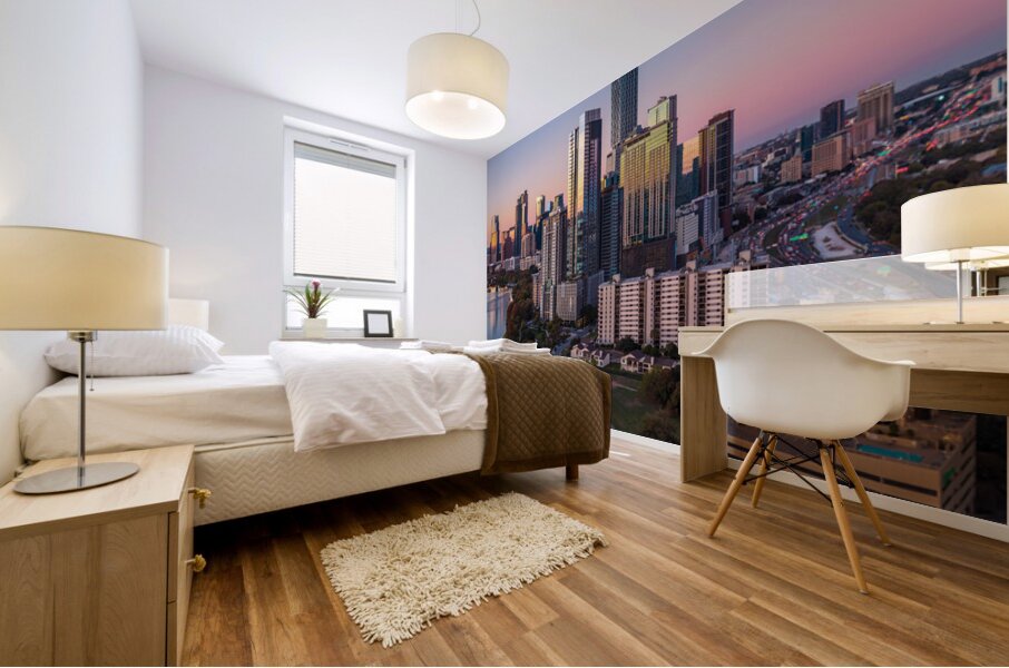 Rainey Historic district of Austin Texas aerial sunset view Mural print