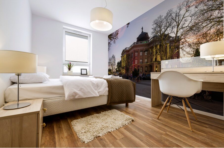 Sunset behind the Courthouse in Georgetown Texas Mural print