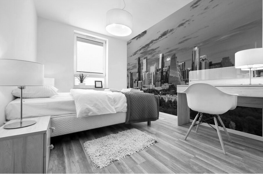 Monochrome view of harvest moon in the Austin skyline Mural print