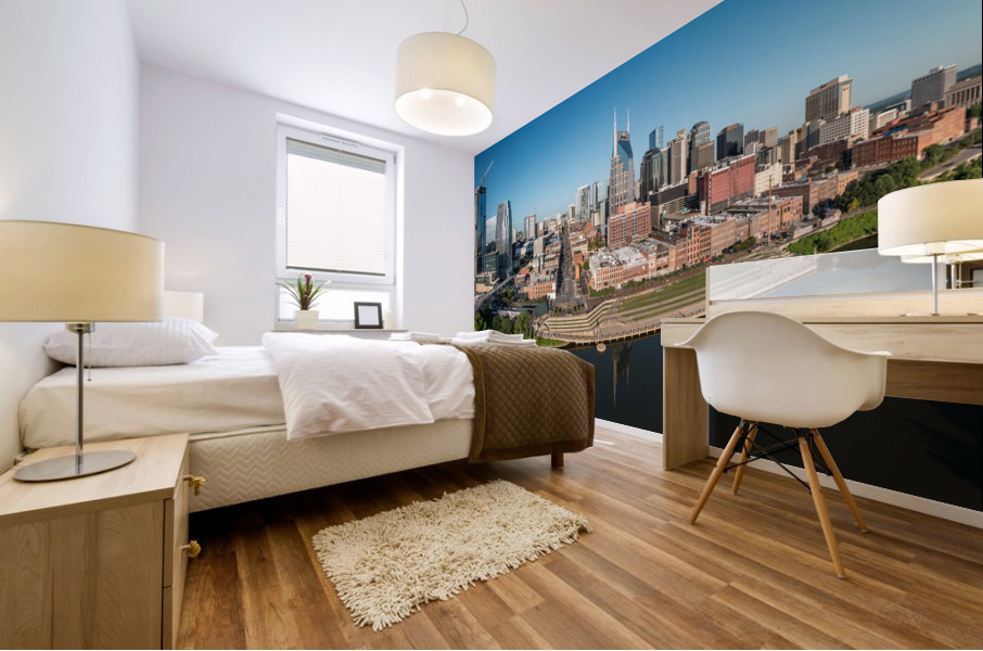 Panoramic skyline of Nashville in Tennessee from aerial drone Mural print