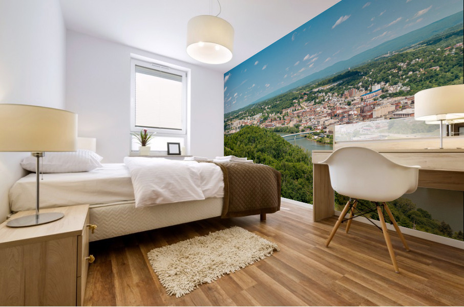 Aerial panorama image of the downtown and university in Morgantown Mural print