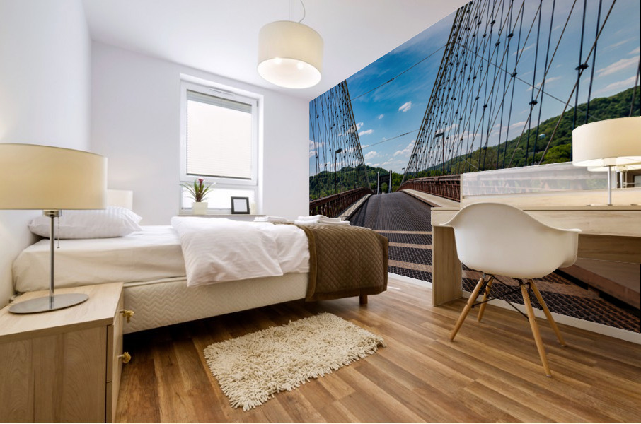 Suspension bridge over the Ohio river in Wheeling, WV Mural print