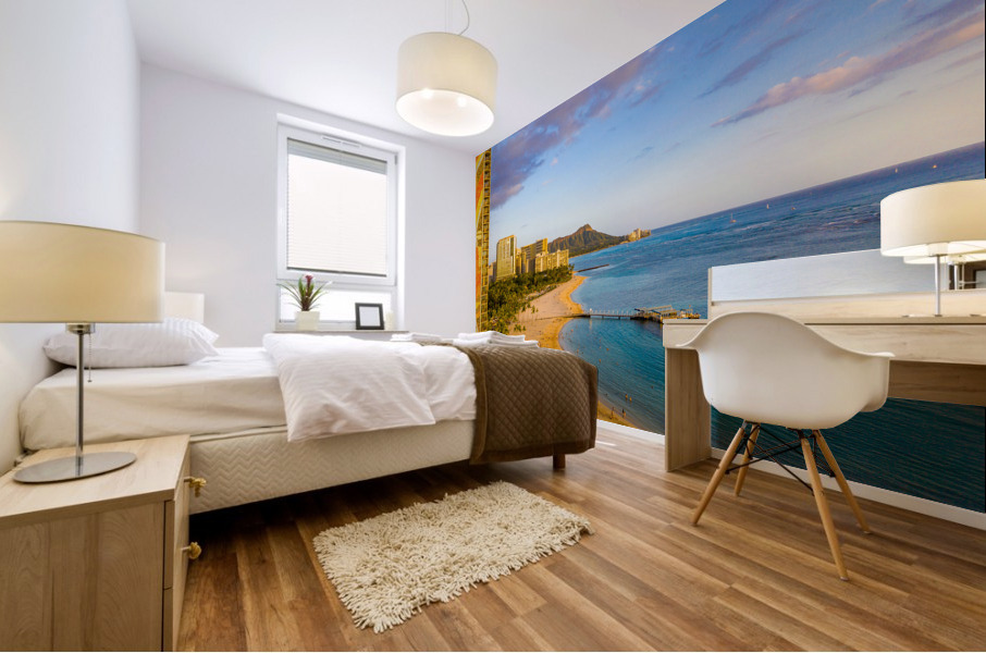 Hilton Hawaiian Village frames the shore in Waikiki Hawaii Mural print