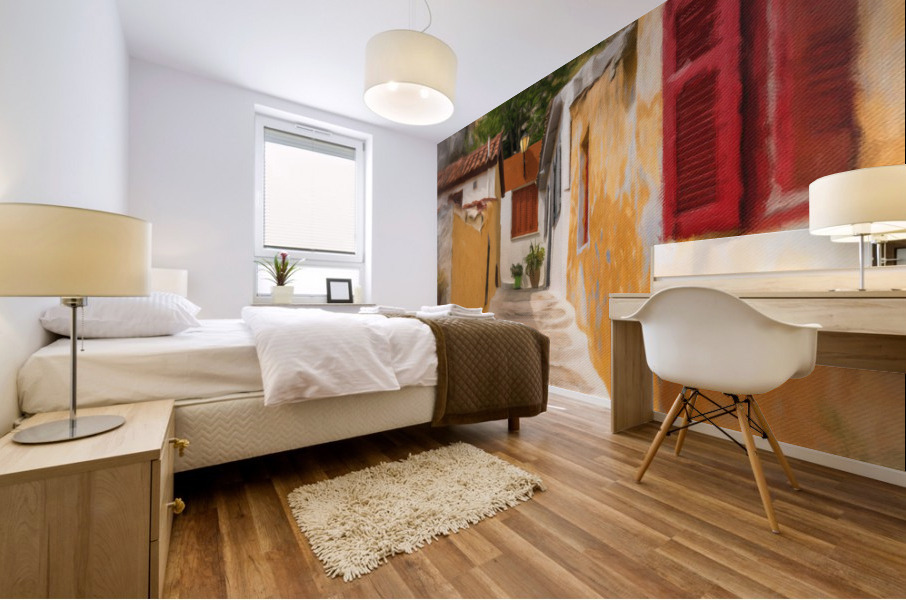 Narrow street in Anafiotika in Athens Greece Mural print