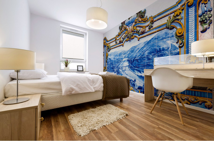 Detail of Ceramic tiles at Pinhao station in Portugal Mural print