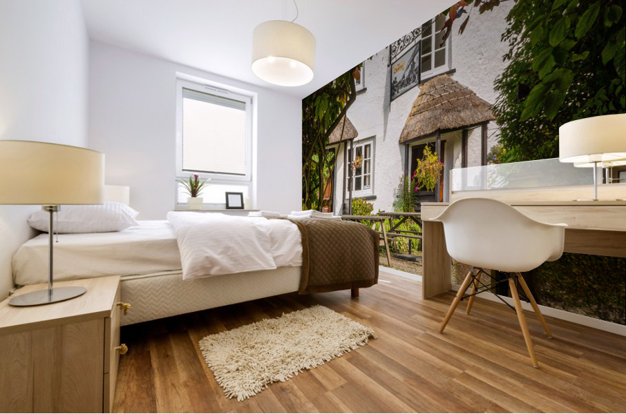 Thatched pub garden in Lustleigh in Devon Mural print