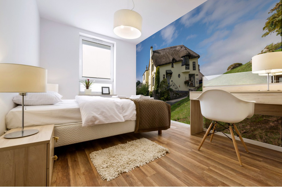 Thatched tea shop in Lustleigh in Devon Mural print