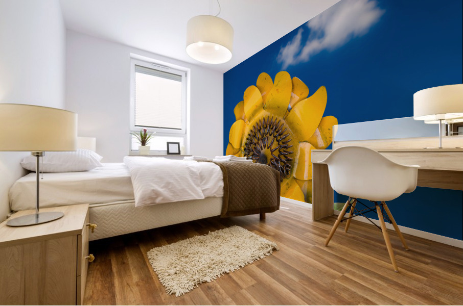 Metal sunflower against blue sky Mural print