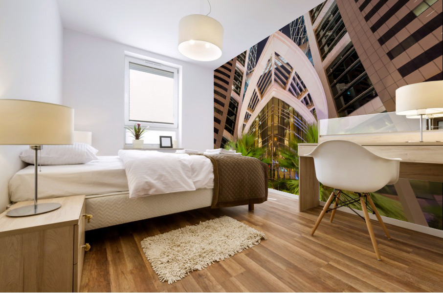 Dramatic view of Bahrain World Trade Center buildings Mural print