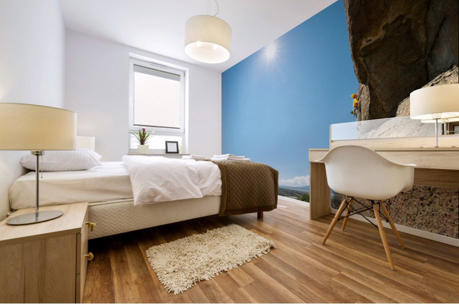 Senior man on steep rock climb in Colorado Mural print