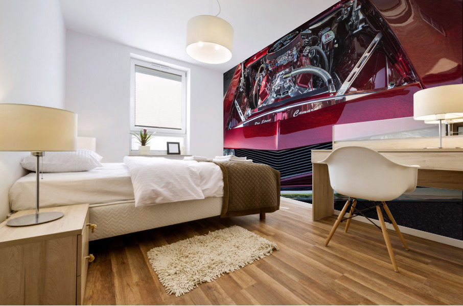 Engine compartment of chromed Camaro Mural print