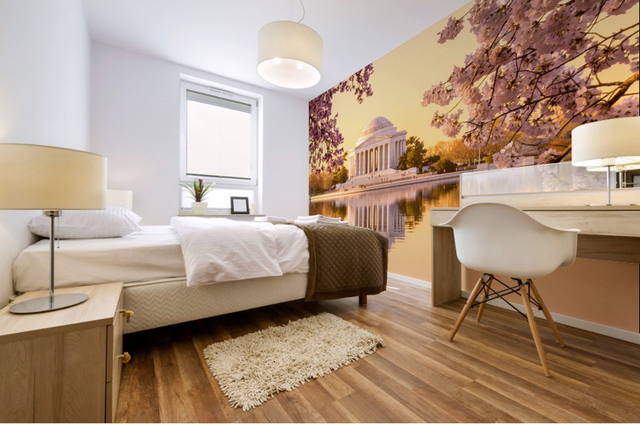 Beautiful early morning Jefferson Memorial cherry blossom yellow Mural print