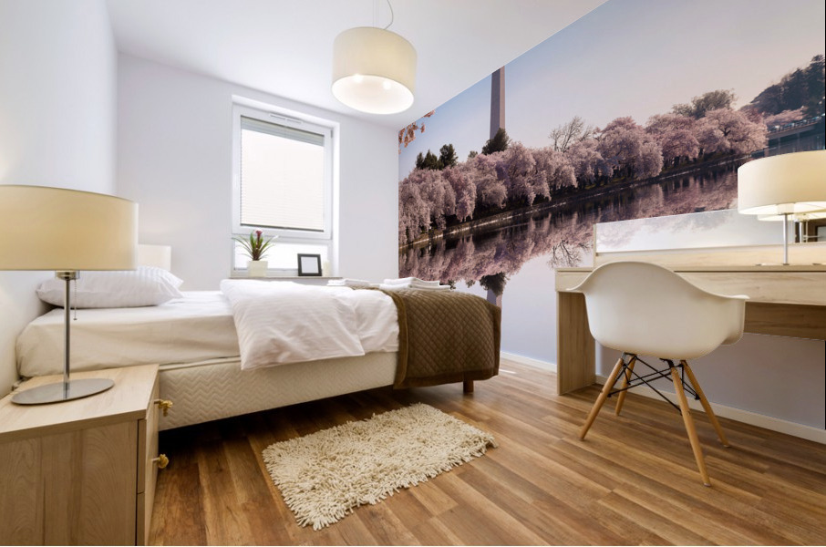 Washington Monument towers above blossoms Mural print