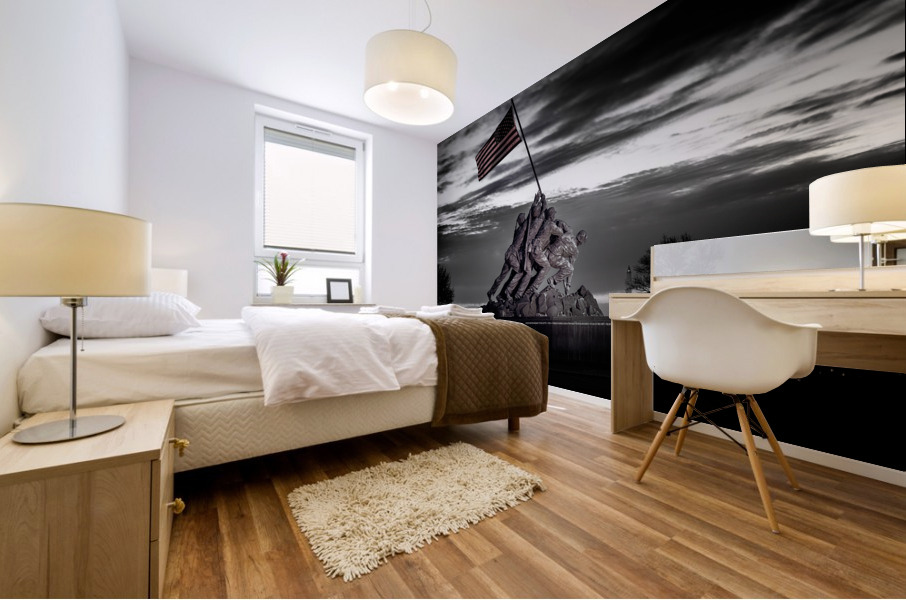 B&W image of Iwo Jima Memorial at dawn  Mural print