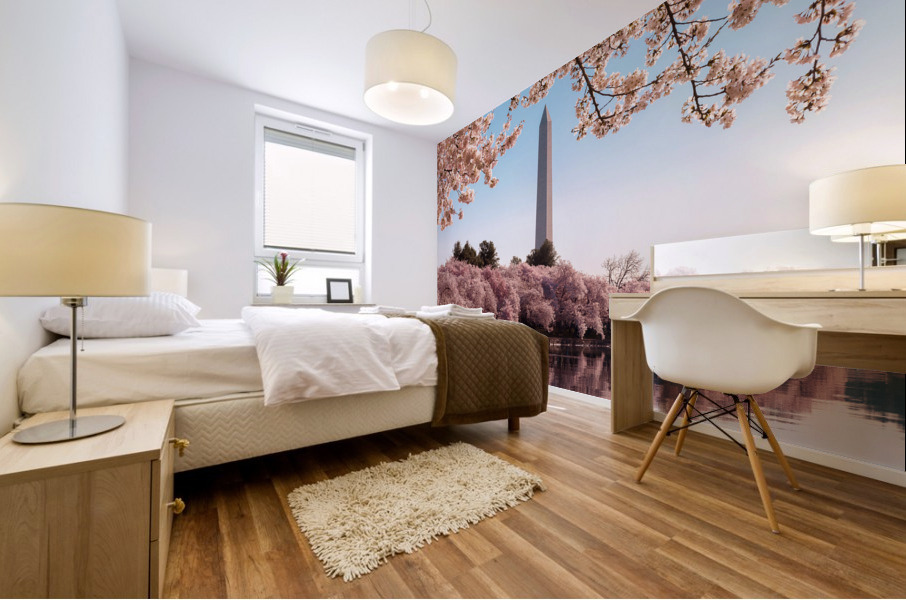 Washington Monument towers above blossoms Mural print