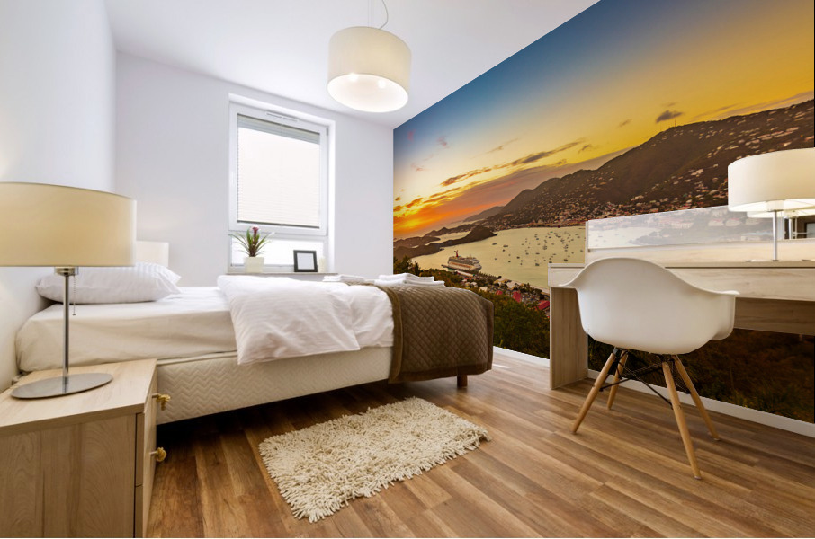 Sunset over Charlotte Amalie St Thomas Mural print