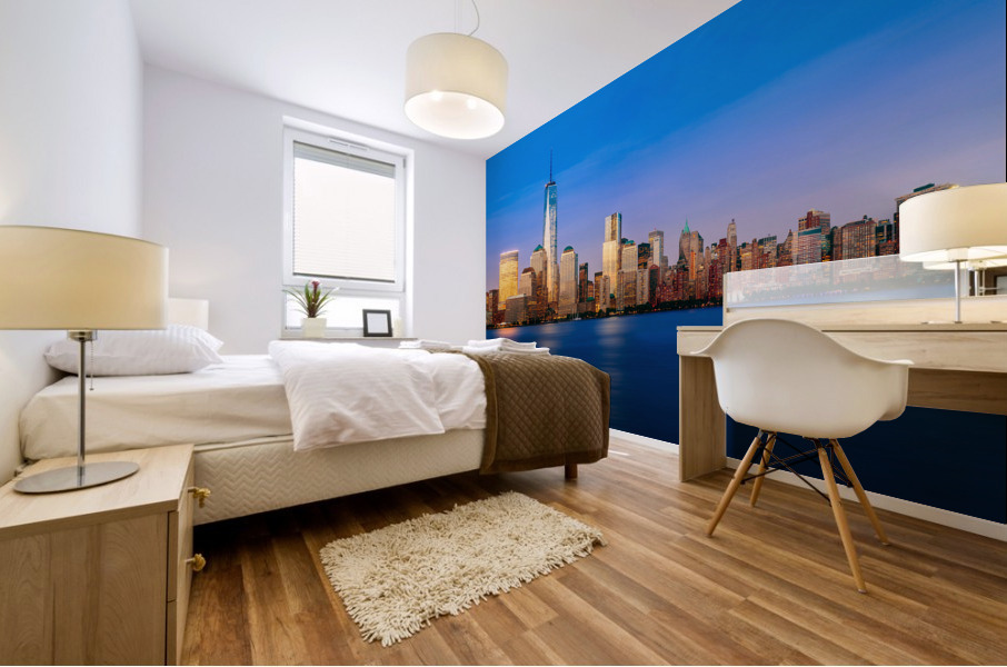Skyline of Lower Manhattan at night Mural print
