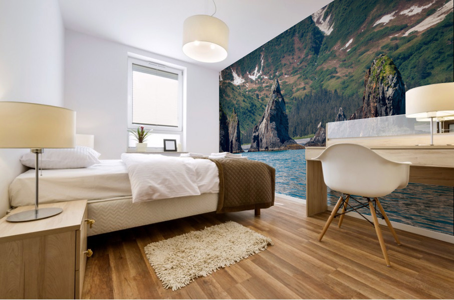 Rocky outcrops in the bay at Seward in Alaska Mural print