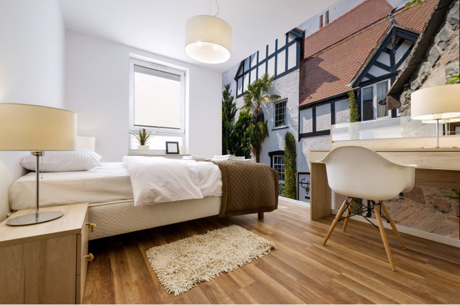 Pretty victorian home in the ancient city of Conwy in North Wale Mural print