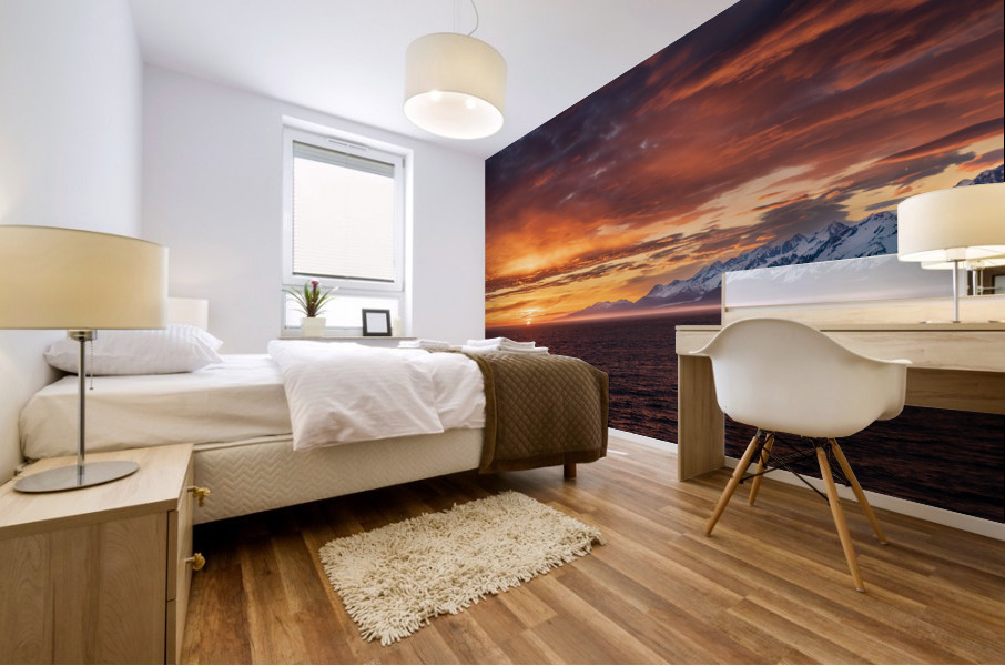 Sunset by Mt Fairweather and the Glacier Bay National Park in Al Mural print