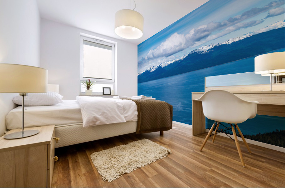 Broad panorama of the mountain range at Icy Strait Point in Alas Mural print