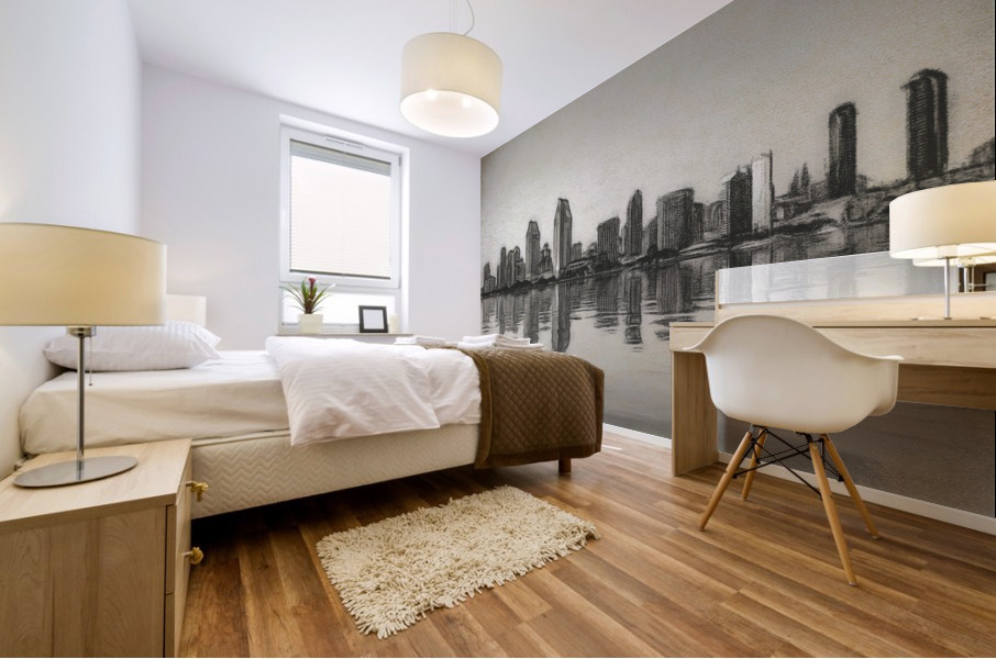 Charcoal San Diego Skyline at sunset from Coronado Mural print