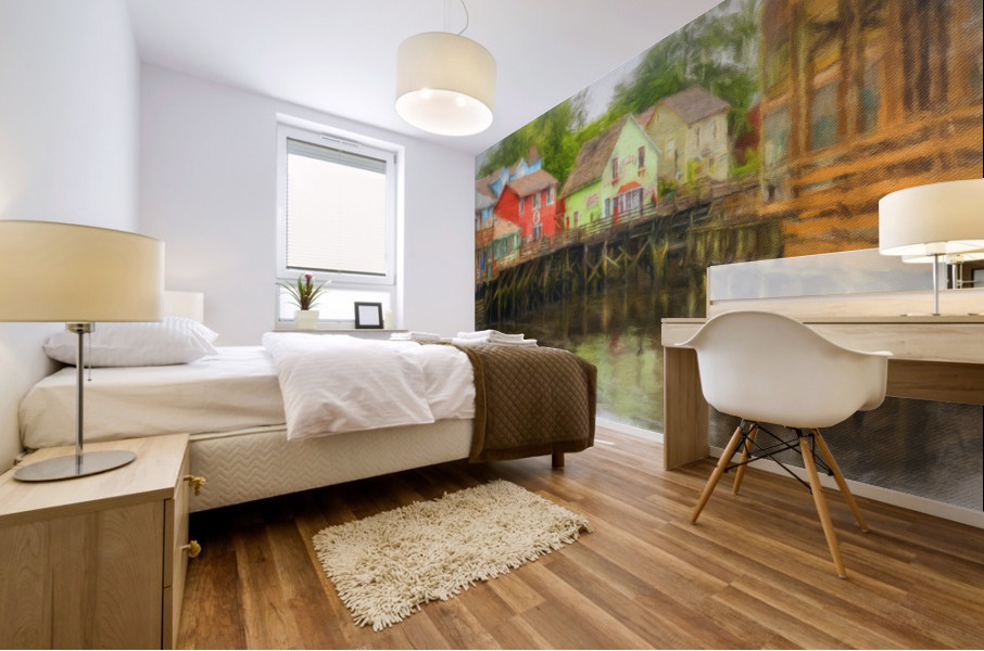 Painting of Creek Street wharf in Ketchikan Alaska Mural print