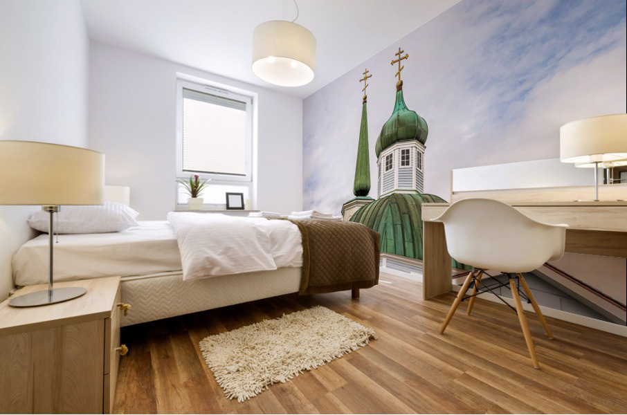 Exterior roof of the historic St Michaels Cathedral in Sitka Al Mural print