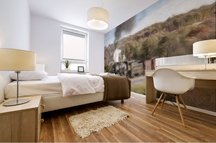 WMSR Steam train powers along railway Mural print