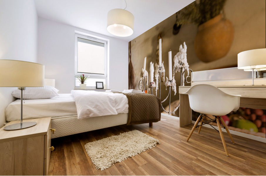 Candles in traditional kitchen in mission in California Mural print