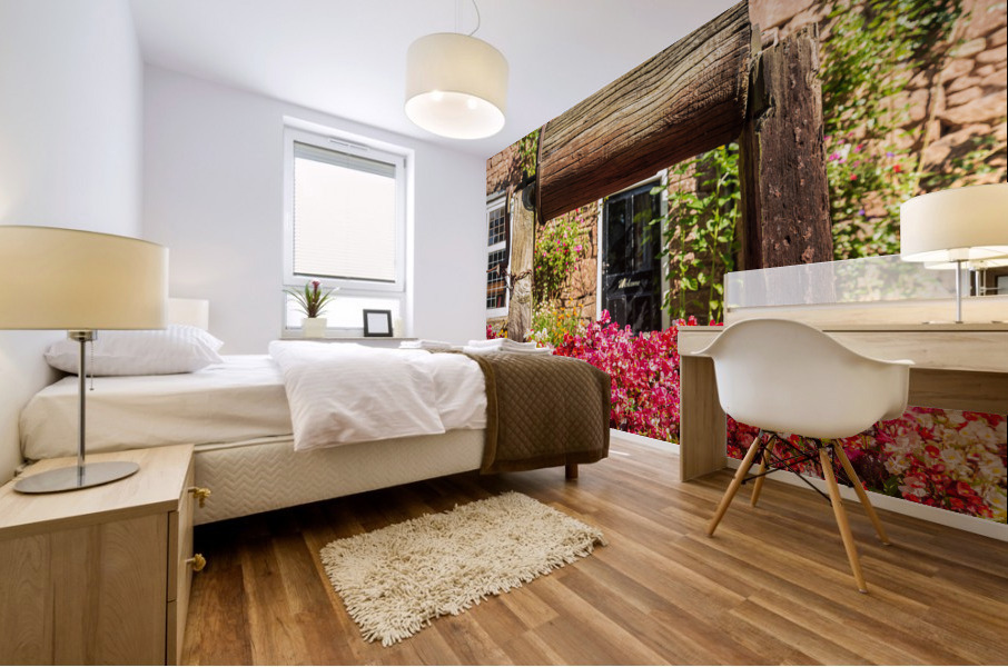 Wooden well winch frames welcome sign Mural print