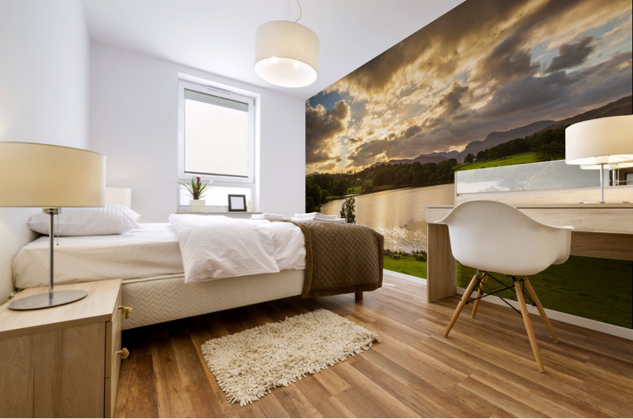 Sunset at Loughrigg Tarn in Lake District Mural print