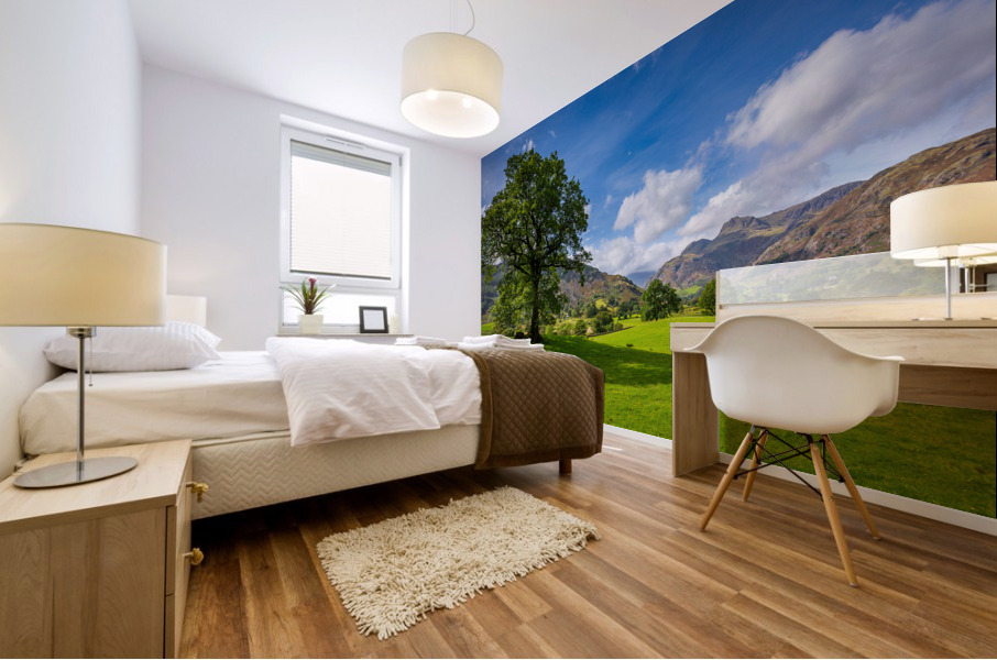Tree with Langdale Pikes in Lake District Mural print