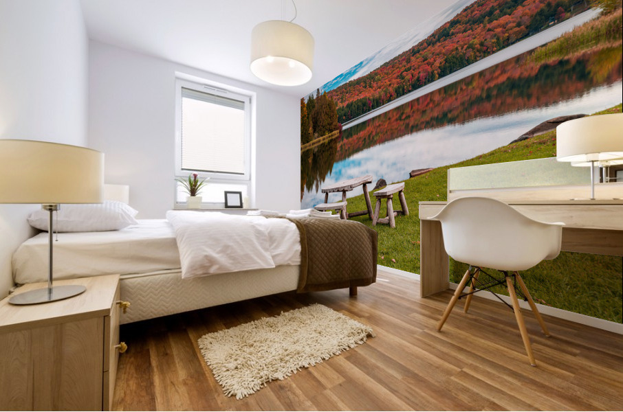 Wooden table and stools by Silver Lake Vermont Mural print