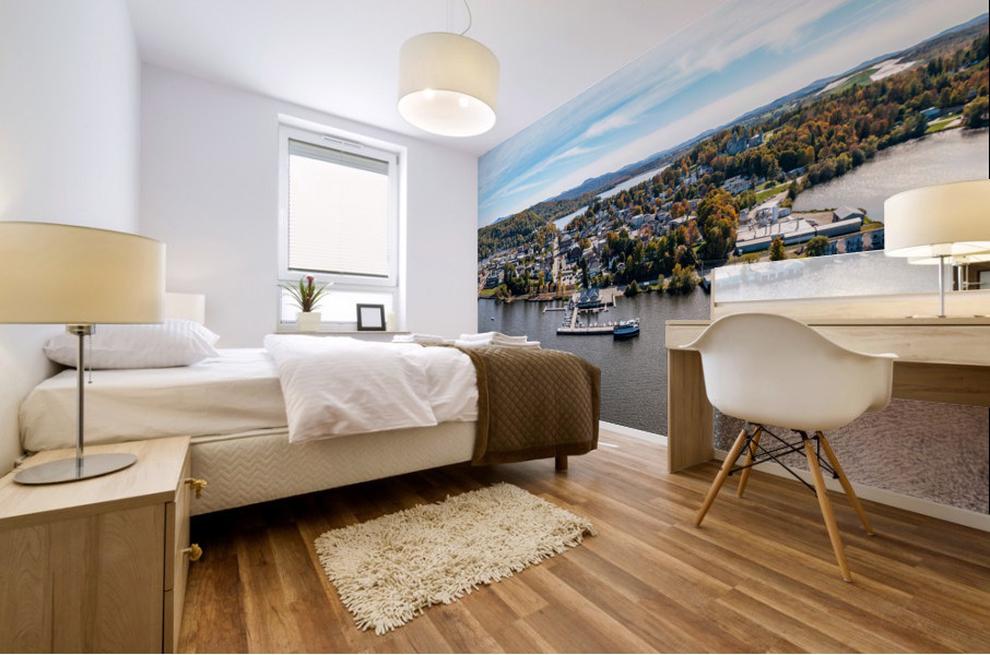 Aerial view of Newport Vermont in the fall Mural print