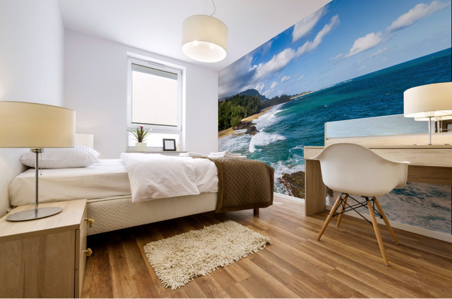 Aerial photo of Lumahai Beach on the north shore of Kauai Mural print