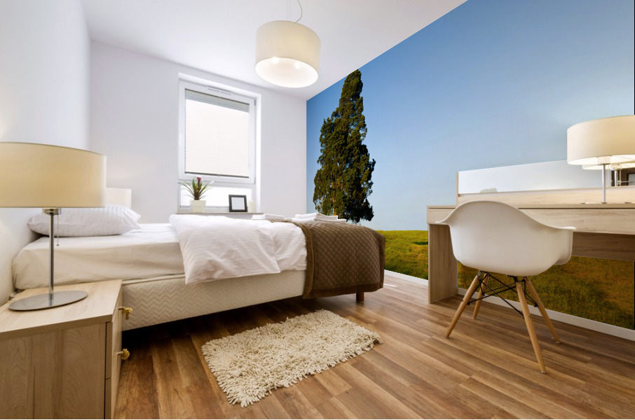 Large tree dominates small tree on hillside Mural print