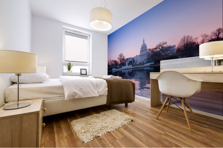 Sunrise behind the dome of the Capitol in DC Mural print